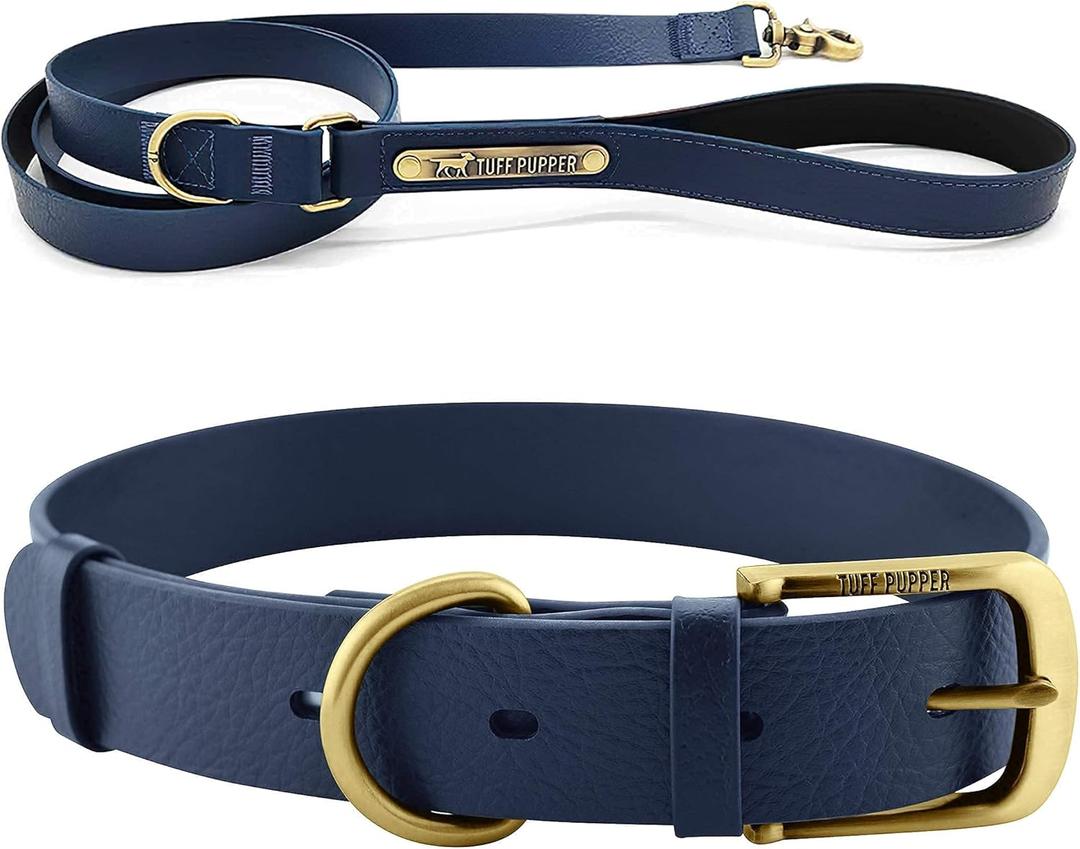 Tuff Pupper Classic Leash and Classic Collar (Neck Size 19-23") | Matching Midnight Blue Color | Stronger Than Leather | Waterproof | Odor Free | Rust Proof