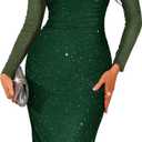 BeryLove Womens Sparkly Off Shoulder Formal Wedding Guest 2026 Cocktail Mesh Sequin Dress (Medium, Darkgreen)