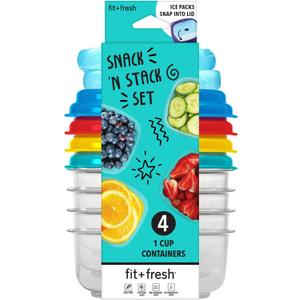 Fit & Fresh Small Plastic Containers 8 oz With Multicolor Lids, Reusable Leakproof Snack Containers for Adults and Kids, Dressing and Condiment Containers (1 Cup)