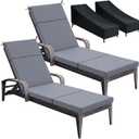 Patelai 2 Set Outdoor Chaise Lounge Cushions with Chair Covers, 70 x 21 x 3 Inch Waterproof Sun and Fade Resistant Thick Replacement Lounge Chair Cushions for Patio Poolside (Gray)
