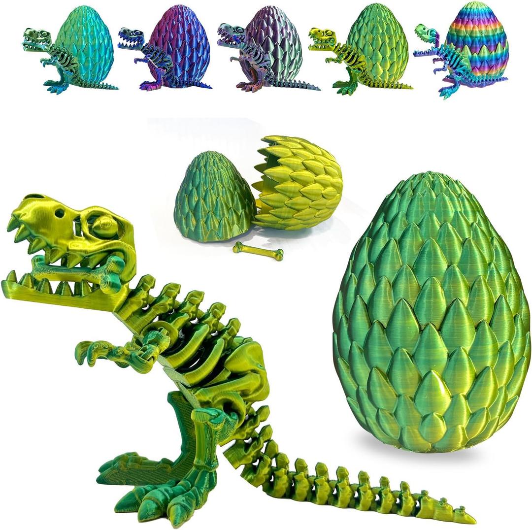 Easter Eggs Filled with Dinosaur Toys, 3D Printed Animals Mystery Crystal Dragon Egg with Articulated Tyrannosaurus Rex, Easter Basket Stuffers Fidget Toy for Adults Kids (Yellow Green)