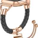 Leather and Metal Band Compatible with Apple Watch Bands for Women,Adjustable Designer Cute Stylish Strap for iWatch Series11/10/9/8/7/6/5/4/3/2/1/SE/Ultra