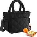 Insulated Lunch Box for Women Men, Soft & Puffy Lunch Bag, Large Capacity Leakproof Reusable Tote Cooler Bag with 4 Pockets, Adjustable Strap, Ideal for Work, Outdoors, Picnic, Travel (Black)