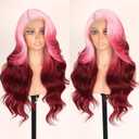 FABÉLLE Synthetic Lace Front Wig Pink Red Wigs Glueless Wigs for Black Women 24 Inch Beginner Friendly Pink Hair pink lace front wig