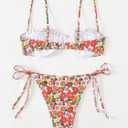 WDIRARA Women's Floral Print Underwired Tie Side 2 Piece Bikini Set Cute Swimsuit (S)