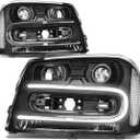 Auto Dynasty Pair of Black Housing Clear Corner LED U-Running Projector Headlight Headlamps Compatible with Chevy Trailblazer 02-09