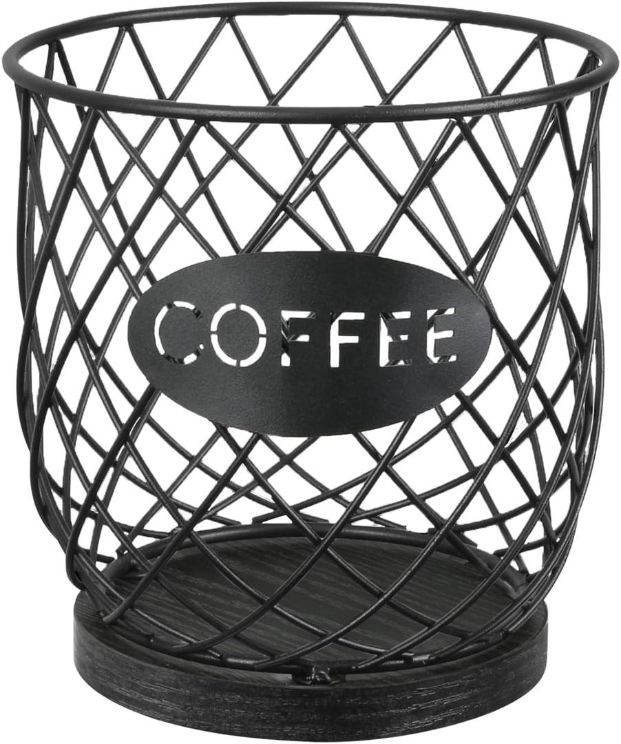 YINMIT K Cup Holder Organizer, Sturdy Coffee Pod Holder Organizer, 35 Kcup Large Capacity Storage Basket for Kitchen Counter and Office Desktop (Black-Circular)