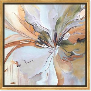 Golden Aesthetic Framed Boho Abstract 1 Piece Canvas Wall Art, 13.5" x 13.5", Gold Frame (13.5L" x 13.5W")
