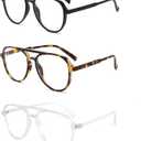 DXYXYO Retro Aviator Reading Glasses for Women, Mens Lightweight Blue Light Blocking Computer Readers (Black+brown Leopard+clear)