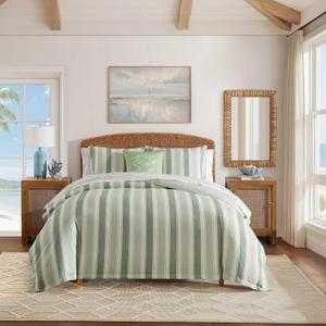 Tommy Bahama - Cotton Queen Duvet Set with Shams, Reversible Stripe Bedding