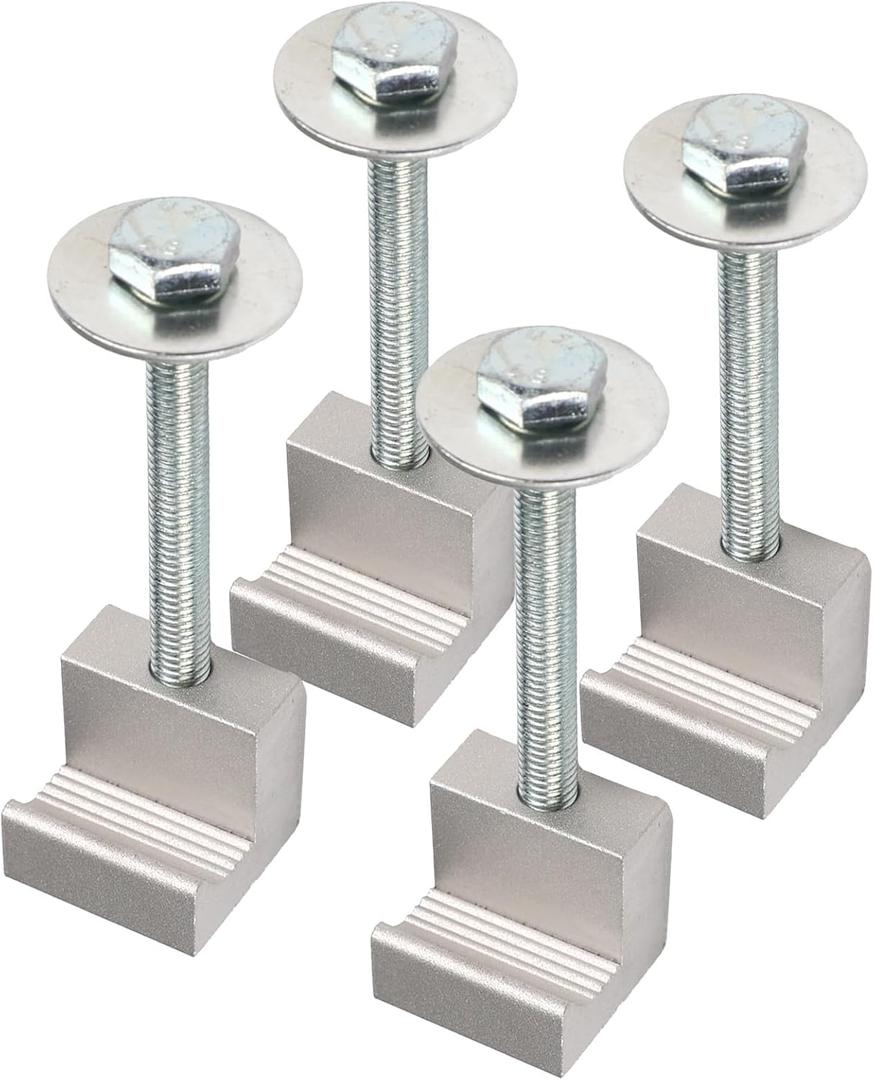 4PCS Silver Aluminum J Hook Toolbox Tie Downs  Truck Tool Box Mounting Kit for Pickup Bed  Heavy-Duty Tie Down Clamps with Hardware