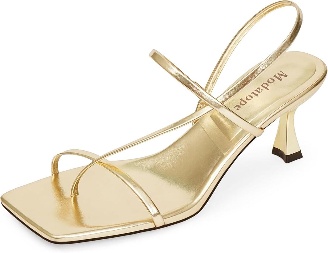 Modatope Womens Kitten Heel Strappy Thong Sandals Square Open Toe Flip Flop Heels (6.5)