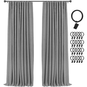 INOVADAY 100% Blackout Curtains for Bedroom, Black Out Curtains 84 Inch Long, Clip Rings Linen Blackout Drapes, Thermal Insulated Room Darkening for Living Room, 2 Panels - Dark Grey,W50xL84