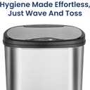 Ninestars 13 Gallon Oval Automatic Trash Can, 50L Touchless Motion Sensor Garbage Can with Odor-Sealing Lid & One-Touch Manual Mode, Silver Stainless Steel, Black Trim