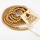 Christmas Wooden Bead Garland, 12 Feet Gold Wood Bead Garland, Christmas Tree Farmhouse Decorations for Xmas Holiday Favors, Fireplace Wall Hanging Bead Ornament