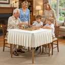 Ivory Square Tablecloth - 34x34 Inch Stretchy Fitted Tablecloths for Small Square Card Tables with Ruffle Pleated Table Skirt Wrinkle-free Spandex Table Cover for Dining, Kitchen, Patio & Gift Display