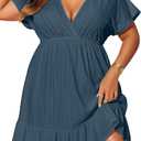 Yonique Plus Size Swimsuit Cover Up Women - V Neck Swimwear Short Sleeve Coverups Ruffle Hem Beach Dress 2026 Teal 24W