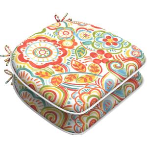 LVTXIII Set of 2 Outdoor Chair Cushions for Patio Furniture, Water Repellent Patio Chair Cushions 17"x16" with Ties, U-Shaped Dining Chair Pads for Garden Kitchen Use, Flower Multi
