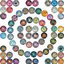 PH PandaHall 25mm Kaleidoscope Glass Cabochons, 70pcs Mosaic Printed Glass Dome Cabochons Half Round Cabochons Tiles for 25mm Dome Jewelry Pendant Trays Blanks (Dark)