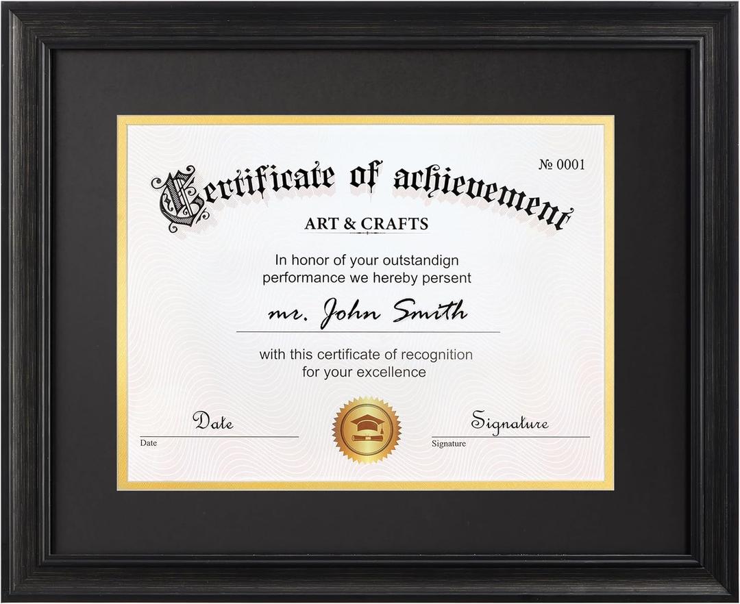 Yaetm 11x14 Diploma Frame with Mat or Display 15x18 Certificate without Mat, High Definition Tempered Glass, Acid-free Black Matt, Degree Frame for Graduation, Black, 1 Pack