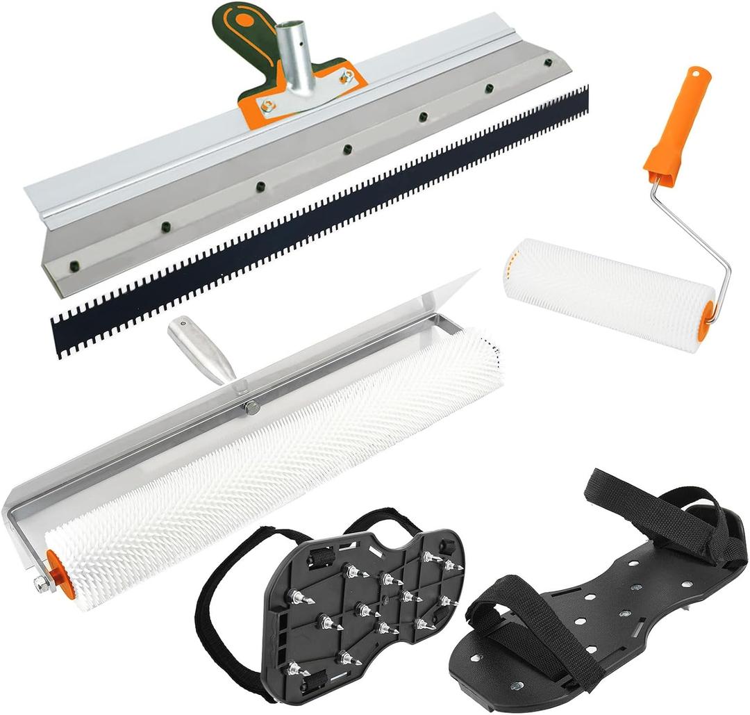 Self-Leveling DIY Tool Kit,Including Stainless Steel Scraper Self-Leveling Rake,Floor Construction Roller Nail Shoes,Epoxy Floor Paint Tools(Yellow)