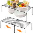 Ravinte 2 Pack Freezer Shelf Organizer, Expandable Cabinet Storage Shelf with Rustproof Metal Wire, Adjustable Kitchen Cabinet Organizer Spice Rack for Frige, Pantry, Cupboard, Countertop - Black