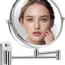 8'' Makeup Mirror Wall Mounted, Wall Mounted Makeup Mirror with 1X/10X Magnifying Mirror 360 Swivel Extendable Adjustable Arm Extendable Mirrors for Bathroom, Chrome (No Light)
