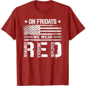 On Friday We Wear Red American Flag Military Supportive T-Shirt (Red) XL