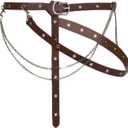 Medieval Chain Belt Faux Leather Metal Cross Adjustable Renaissance Pirate Belts for Women Dresses Cosplay (Brown)