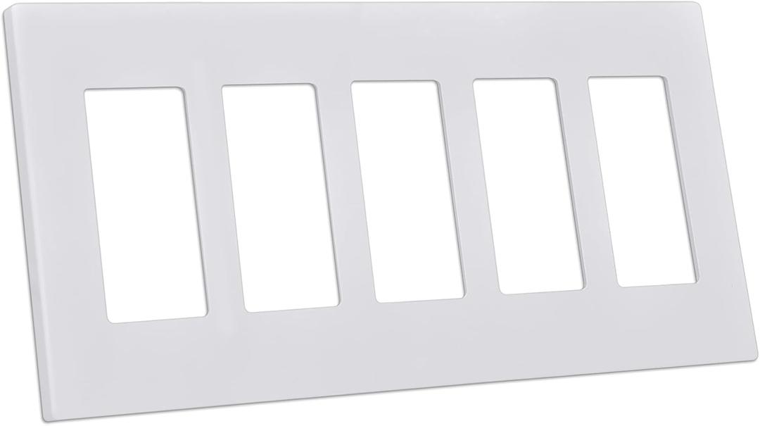 CML Decorator Screwless Wall Plate, 5-Gang Light Switch Covers, Decor Outlet Cover Plate, Standard Size 4.68X 10.18, Impact Resistant, ETL Listed, White