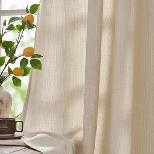 jinchan Beige Linen Textured Curtains 84 Inch Long 2 Panels for Living Room Grommet Top Light Filtering Window Drapes for Bedroom Heathered Beige