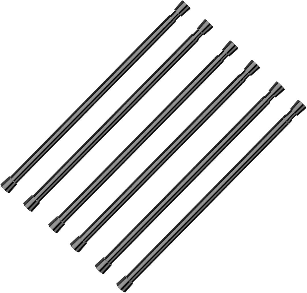6 Pack Spring Tension Rods, Adjustable Tension Rods 16-28 Inch, No Drilling Expandable Spring Loaded Tension Curtain Rod for Small Window, Cabinet, Closet, Bathroom, Kitchen, Black
