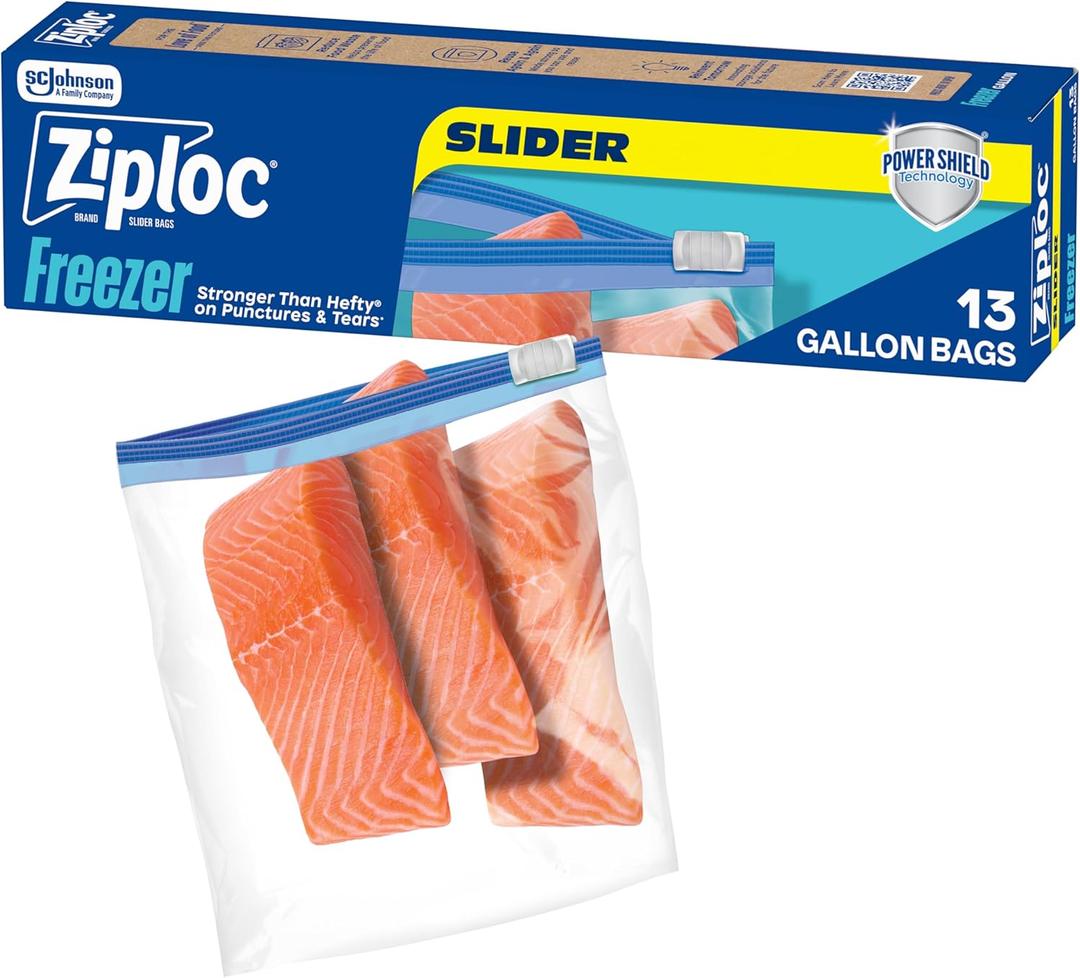 Ziploc Gallon Food Storage Freezer Slider Bags, Power Shield Technology for More Durability, 13 count