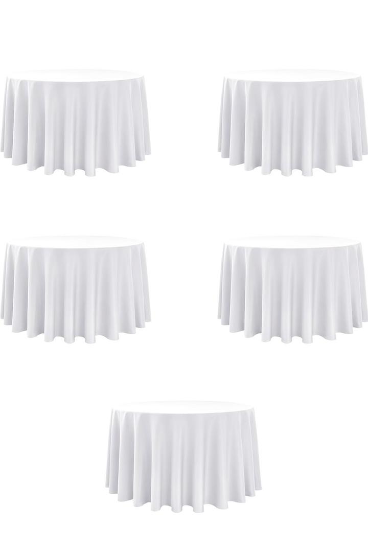 5-Pack White Round Tablecloths, 108 Inches, Stain-Resistant Polyester for 4-5 Ft Round Tables - Washable Table Covers for Weddings, Banquets, Birthday Parties, Events