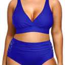 Yonique Womens Plus Size Bikini High Waisted Swimsuits Two Piece Bathing Suits Tummy Control Swimwear (Royal Blue) XL/14W