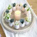 Easter Egg Candle Wreath Rings 5 Inch Easter Speckled Eggs with Artificial Flowers Resin Eggs Neutral Candle Rings Wreaths Rustic Spring Decor for Home Table