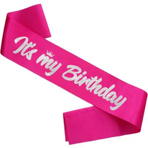 3 x It's My Birthday Sash Hot Pink with Glitter Silver Letters Happy Birthday Sash for Women Girl Bday Gift Ideas Party Favors