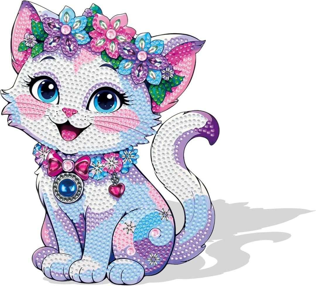 YIYIAH Diamond Art Cat Decor Statues Desk Placement Ornament - 5D Cartoon Diamond Painting Kits for Beginners - DIY Diamond Art Kit Full Round Drill Big Gem Art Cat Gifts for Women