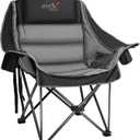 Oversized Camping Chair, Portable Folding Padded Camp Chairs with Side Pocket, Cup Holder, Heavy Duty Support 500LBS Outdoor Lounge Chair for Adults, Fishing, Sports, Trip, Black (1PCS)