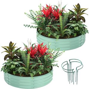 Galvanized Metal Planter Round Raised Garden Bed Kit for Gardening Outdoor2x2x1ft 2PC Grow Garden Box Raised Flower BedRound Galvanized Planter Outdoor Metal Fire Pit Ring Green