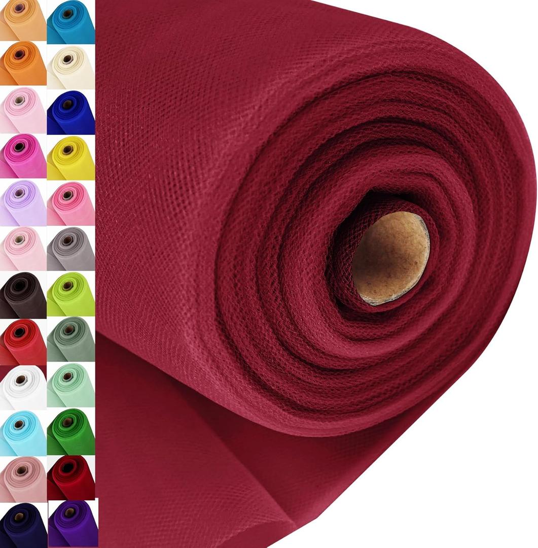 Deep Red Tulle Fabric Roll Spool Bolt (54 Inch by 40 Yards) Large Tulle Wedding Party Decoration, Tutu Skirt, Table Runner, Gift Wrapping, Bridal Shower, Soft & Drape (Burgundy)