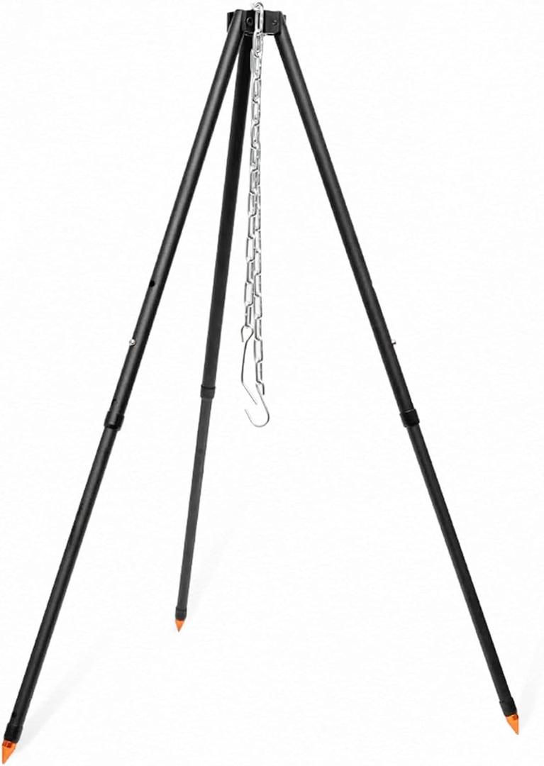 Camping Tripod for Cooking Five-Section Adjustable Campfire Tripod with Adjustable Suspension Chain Suitable for Camping, Campfire,Dutch Oven,Outdoor BBQ (Black)