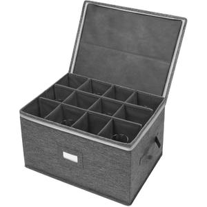 Stemware Storage Cases, Wine Glass Storage Box Containers for Glassware or Crystal, Holds 12 Red or White Wine Glasses, Hard Top and Sides (Grey)
