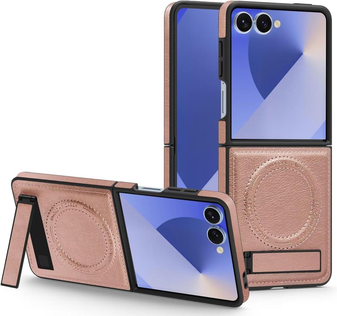 Case for Galaxy Z Flip 3,[Built-in Kickstand] Shockproof with Wireless Charge Drop Protection Luxury Leather Phone Case for Samsung Galaxy Z Flip 3 5G,2021 (Pink)