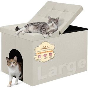 Cat Litter Box Enclosure Furniture for Odor Control, Hidden Cabinet
Cat Litter Box Furniture Ottoman with Flip-Up Lid,Cats Litter Box Bench with Storage Space, Dog Proof (Cream, Large)