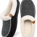 ATHMILE Men's Slippers Slip On Moccasin, Indoor Outdoor Warm Fuzzy Comfy House Shoes, Fluffy Wide Loafer Home Bedroom Slippers (7-8, Black White Wool)