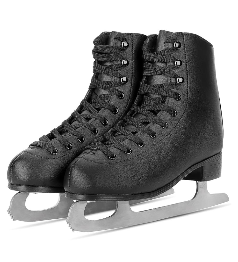 Figure Ice Skates for Beginners - White Comfortable Leather Ice Skates for Women, Men, Boys & Girls (Size Up 1 Size) size 7 women's