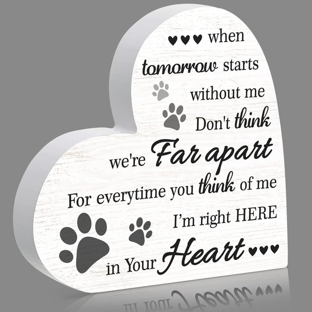 Maitys Pet Memorial Gifts Bereavement Remembrance for Loss of Dog Cat Sympathy Condolence Gifts Heart Shaped Wood Sign When Tomorrow Starts Without Me Wooden Plaque for Table Desk Decor(White)