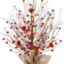 nuvagiki Artificial Valentine's Day Tree Decor - 20 Inch 20 LED Lights Red & Pink Valentine's Day Table Centerpieces for Valentines Day Decorations Indoor, Valentine Tree Valentine Table Decorations