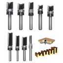 9pcs Pattern Flush Trim Router Bit 1/4 Shank, Carbide Tipped Top Bearing Template Pattern Router Bit, Straight Flush Cut Router Bit, for Wood Trimming